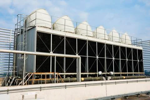 Cooling tower set in a large building Data center is installed on the roof -  Stock Photos