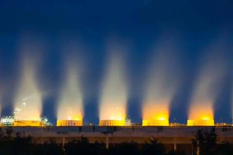 Cooling tower twilight 库存照片