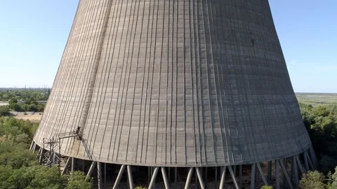 Cooling towers to cool the third stage nuclear reactors of the Chernobyl Stock Footage 123905272