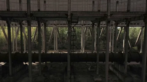 Cooling towers for cooling units 5 and 6 of the Chernobyl nuclear power plant. Stockbeeldmateriaal 128234088