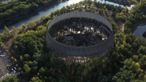 Cooling towers for cooling units 5 and 6 of the Chernobyl nuclear power plant. Видео 128320203