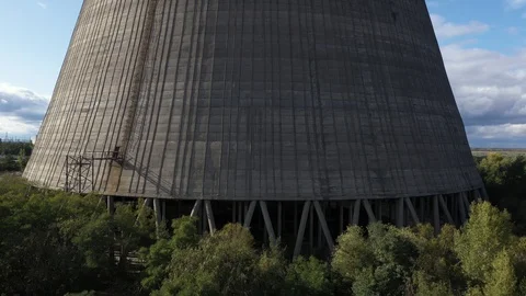 Cooling towers for cooling units 5 and 6 of the Chernobyl nuclear power plant. Stock Footage 128326678