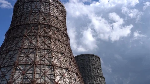 Cooling towers pan Video stock 112952161