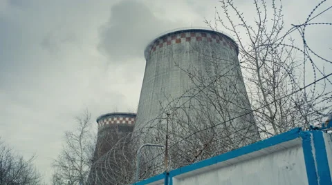 Cooling towers with steam Stock Footage 47799443