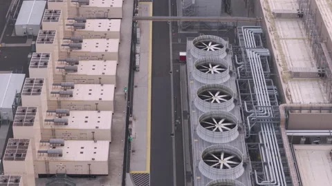 Cooling units and fans of a data center Stock Footage 345996587