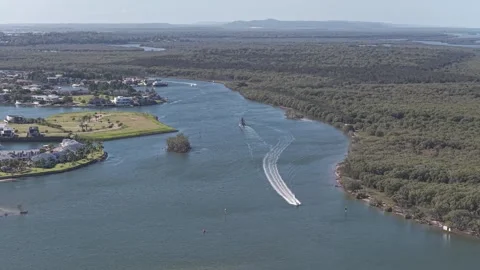 Coomera River Along Paradise Point Coastal Suburb In The City Of Gold Coast Stock-Footage 336374207