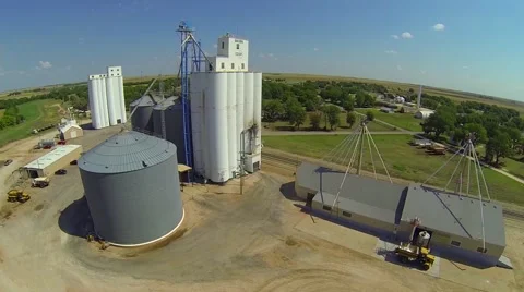 COOP Grain Elevator Aerial Stock Footage 39990301