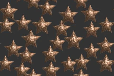 Cooper Foil Star Seamless Pattern, 3D Illustration Stock-Illustration