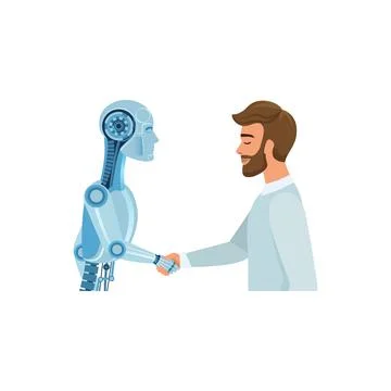 Cooperation and partnership between human and robot, businessman and android Stock Illustration