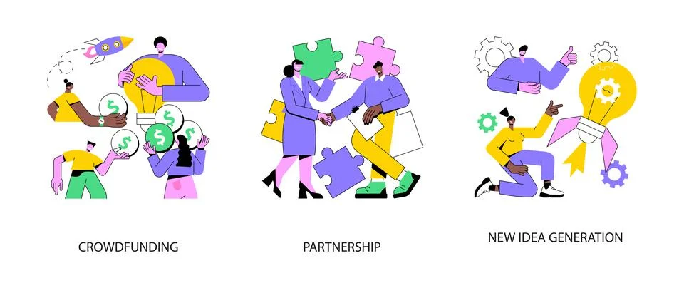 Cooperation and teamwork abstract concept vector illustrations. Stock Illustration