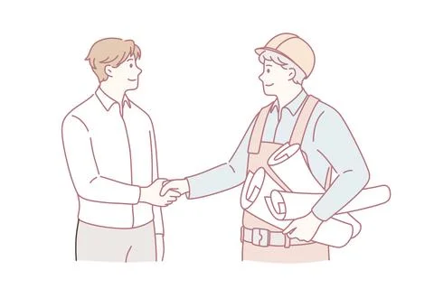 Cooperation between management and engineering concept. Stock Illustration
