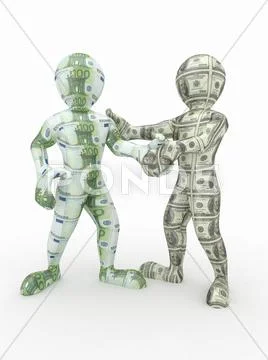Cooperation euro and dollar. conceptual image. 3d Stock Illustration