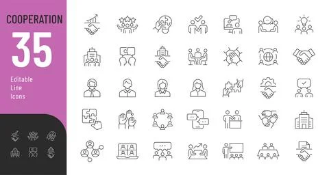 Cooperation Line Editable Icons set. V Stock Illustration