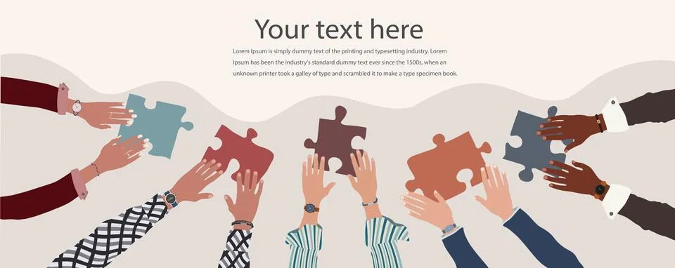 Cooperation metaphor between group of multicultural men and women colleagues Stock Illustration