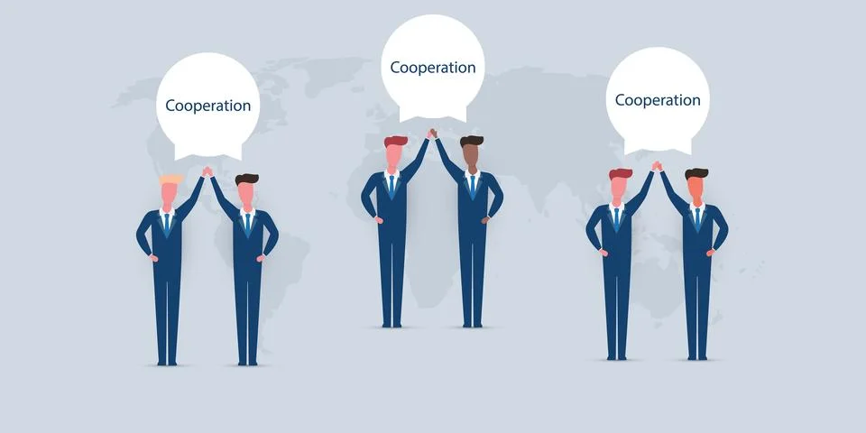 Cooperation, Teamwork, Help, Work Together Concept - Design with World Map .. Stock Illustration