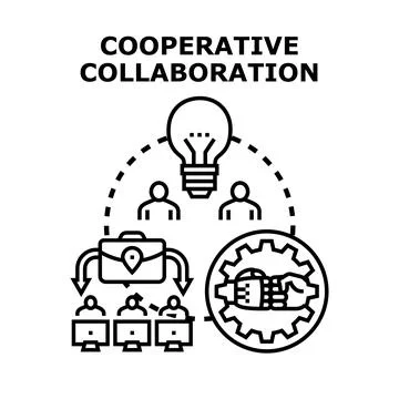 Cooperative collaboration process creating shared innovative ideas Stock Illustration