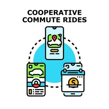 Cooperative commute rides share mobility service Stock Illustration