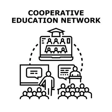 Cooperative education network connecting students and teachers Stock Illustration