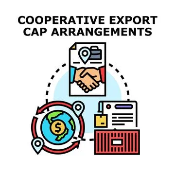Cooperative export cap arranging international trade logistics Stock Illustration