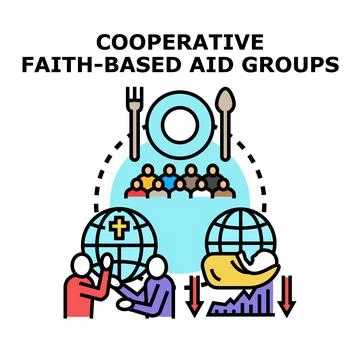 Cooperative faith based aid groups providing global humanitarian support Stock Illustration