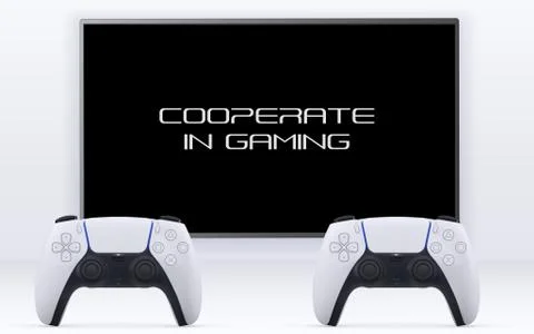 Cooperative gaming concept with remote controller and gamepad in front of tv 스톡 일러스트