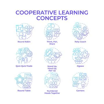 Cooperative learning blue gradient concept icons Stock Illustration