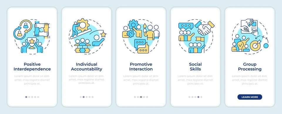 Cooperative learning elements onboarding mobile app screen 스톡 일러스트