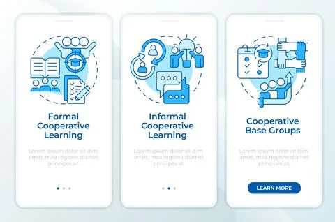 Cooperative learning methods blue onboarding mobile app screen Illustrazione stock