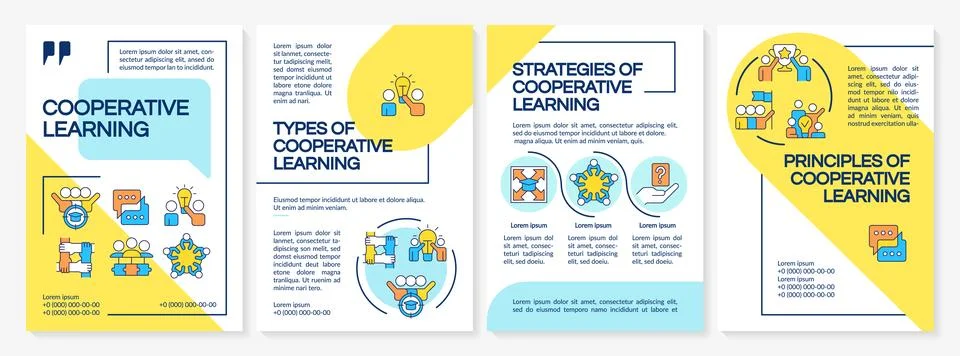 Cooperative learning principles blue and yellow brochure template Illustrazione stock