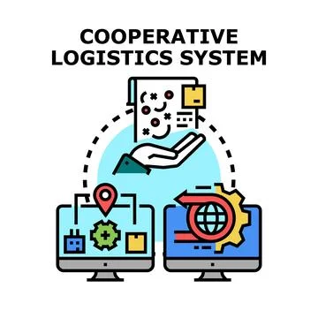 Cooperative logistics system managing delivery and supply network Illustrazione stock