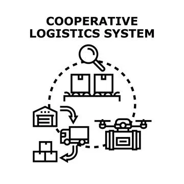 Cooperative logistics system optimizing delivery and shipping process イラスト素材