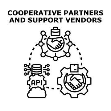 Cooperative partners supporting network collaboration with vendor services Stock Illustration