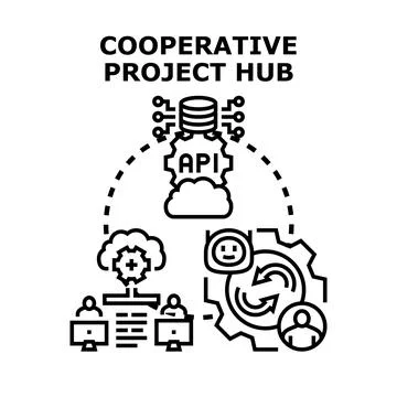 Cooperative project hub creating digital team collaboration Stock-Illustration