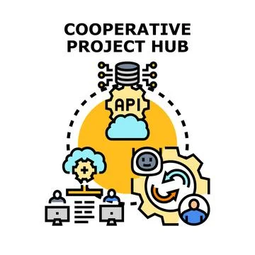 Cooperative project hub creating digital team collaboration Ilustração Stock