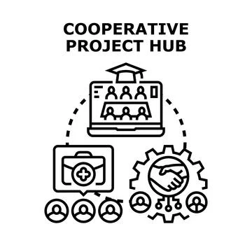Cooperative project hub creating teamwork and business collaboration Stock Illustration