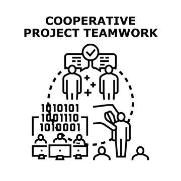 Cooperative project teamwork developing digital solutions Stock Illustration