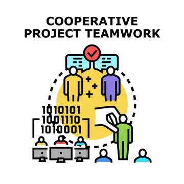 Cooperative project teamwork developing digital solutions Ilustración de archivo