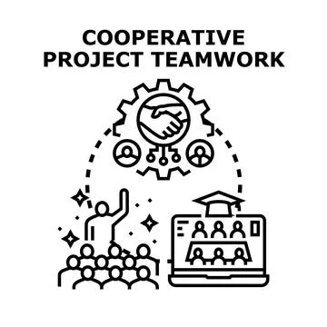 Cooperative project teamwork learning online and in person Stock Illustration