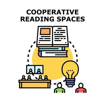 Cooperative reading spaces for group study and learning Stock Illustration