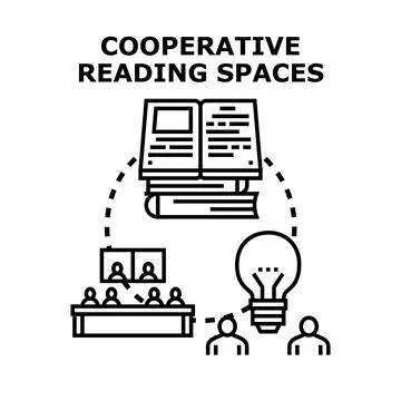 Cooperative reading spaces for group study and learning Stock Illustration