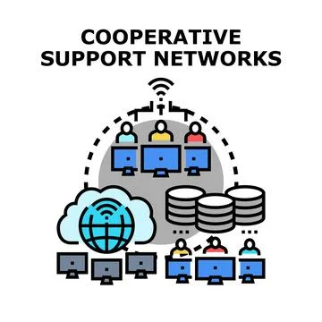 Cooperative support networks offering global digital assistance Stock Illustration
