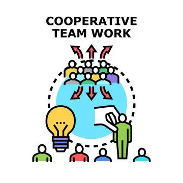 Cooperative team work building solution and idea generation Stock Illustration