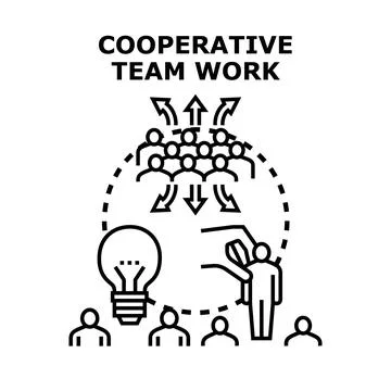 Cooperative team work building solution and idea generation Stock Illustration