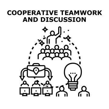Cooperative teamwork discussion delegating task concept Stock Illustration