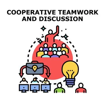 Cooperative teamwork discussion delegating task concept Stock Illustration