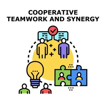 Cooperative teamwork synergy developing innovative business solution Stock Illustration