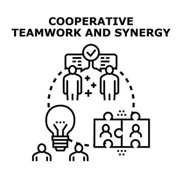 Cooperative teamwork synergy developing innovative business solution Illustration