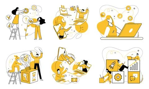 Cooperative work. The cooperative work concept turns each challenge into Stock Illustration