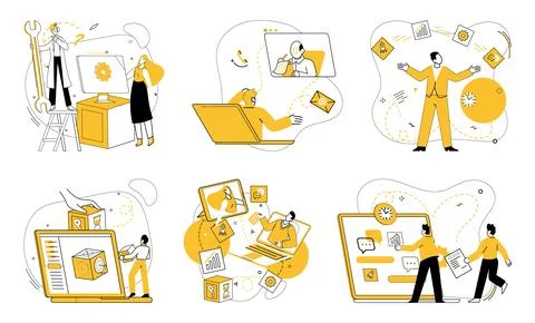 Cooperative work. Unity in action defines cooperative work concept, fostering Stock Illustration