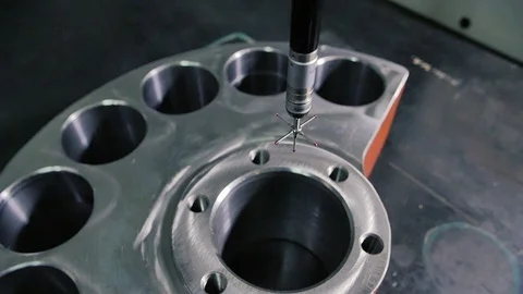 Coordinate Measuring Machine CMM Measures a Steed Detail with High Precision Stock-Footage 91994279